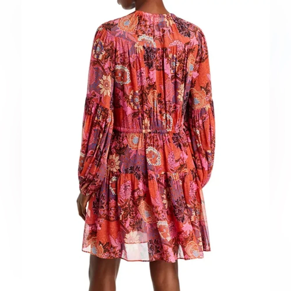 A.L.C. Elise 100% Silk Long Sleeve Mini Dress Pink Red Floral size 0 retail $550 - Picture 4 of 6